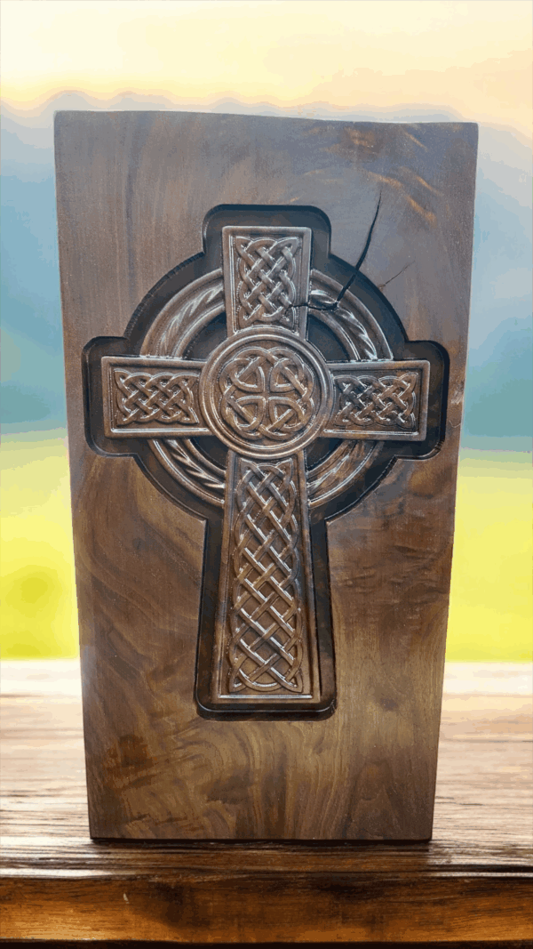 Black Walnut Carving of Jesus with Crown of Thorns and Celtic Cross - Image 4