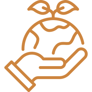 Hand holding earth with sprouting plant.