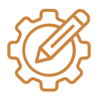 Gear with pencil icon on black background.