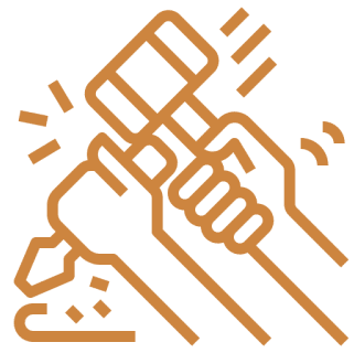 Hands using hammer and chisel icon.